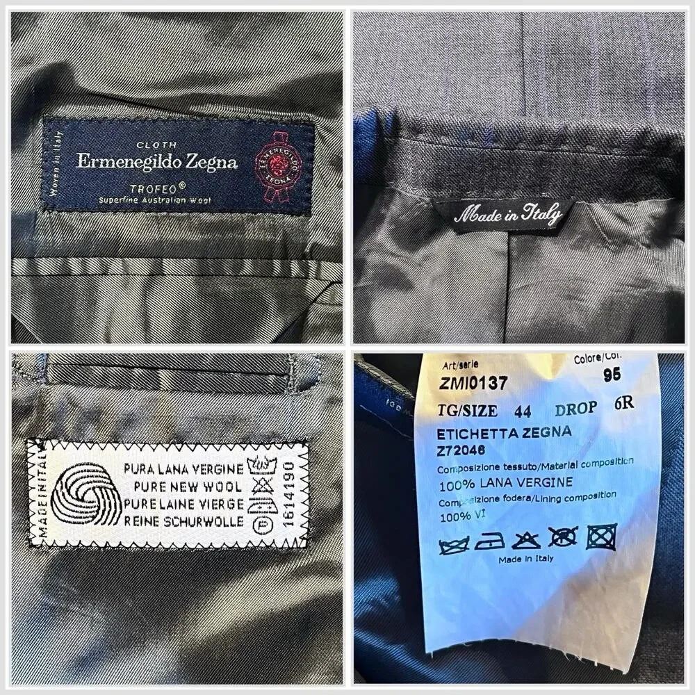 Zegna Trofeo Superfine Australian Wool Suit 46Rv 39x30 Gray Lavender Italy